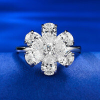 wholesale 925 Silver New 4*6 Petal White Diamond Ring, Light Luxury Minimalist European and American Style, Ins Fashion Versatile-R821 White Diamond No.9