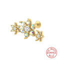 wholesale S925 Sterling Silver Three-Flower Opal Threaded Flat Head Ear Stud with Diamond Accents-0-5