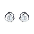 wholesale S925 Sterling Silver Vintage-Inspired Minimalist Design Rose Base Pearl Elegant Earrings-0-4