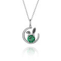 wholesale Genuine 18K White Gold Inlaid with Emerald Adorable Rabbit on the Moon, Available in 9K and 14K, Direct from Manufacturer-0-4