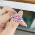 wholesale PT950 Sterling Silver Pink Ice Cut Ring with Cherry Pink Diamond and High Carbon Diamond, Precision Crafted Version Plated with PT950 Platinum-0-4