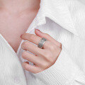 wholesale S925 Sterling Silver Retro Pattern Edged Six-Character Mantra Scripture Wide Matte Finish Open Ring-0-2
