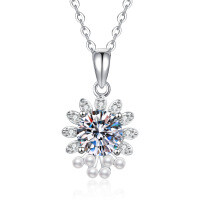 S925 Silver Petal Mini Pearl Moissanite Necklace, Original Design-6.5mm high-carbon stone  925 silver