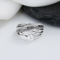wholesale S925 Sterling Silver Creative Multi-Layer Twisted Cross Pearl Ring Vintage Minimalist Style Designed Index Finger Ring for Women-0-0