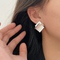 wholesale S925 Sterling Silver Square Double-Layer Stud Earrings for Women, Small and Fashionable, Temperament, Minimalist Style, High-End Sense-0-3