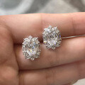 wholesale Metal material first, Zhuozhifan Jewelry live broadcast new simple and fashionable 7*9mm oval pigeon egg simulated diamond four-prong earrings-0-0