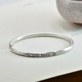 wholesale 999 Silver Chased Rose Flower Bracelet for Women, Open-Ended, Frosted, Vintage Style, Solid Bangle, Gift-0-2