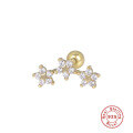wholesale S925 Sterling Silver Three Five-Pointed Stars Snowflake Threaded Ear Stud, Cold Style Women's Ear Cartilage Stud-0-5