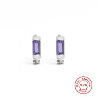 wholesale S925 Sterling Silver Ins Square Diamond Ear Clasp with Single Creative Stud, Popular in Europe and America-Platinum-Blue Diamond