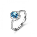Sterling Silver Natural Blue Topaz Moissanite Ring 1ct Princess Cut-0-3