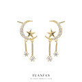 wholesale S925 Sterling Silver French-style star and moon earrings, new accessory for live streaming supply-0-0