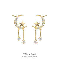 wholesale S925 Sterling Silver French-style star and moon earrings, new accessory for live streaming supply-E360E_Star and Moon Earrings 925 Silver