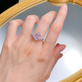 wholesale 18K Gold Jewelry New Imported High Carbon Diamond 8*12mm Radiant Pink Diamond Ring Women Ins Style Cross-Border-0-3