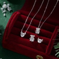 wholesale S925 Sterling Silver Christmas Light Luxury Earring Necklace for Women, Exquisite Antler Gift Packaging Design, Fashionable and Elegant Jewelry-Gold DY1D0440-SK-WH 925 silver