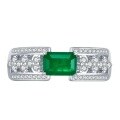 wholesale S925 Silver 1ct Emerald Precision Full Diamond Micro-Set Ring, Zhuzhifan Jewelry New-0-4