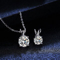 925 Silver Classic Four-Prong Moissanite Necklace, D Color 1 Carat-0-0