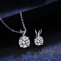 925 Silver Classic Four-Prong Moissanite Necklace, D Color 1 Carat-1-carat necklace (set with moissanite)  925 silver
