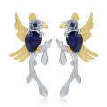 wholesale S925 silver Italian craftsmanship earrings with natural style magpie and London blue topaz, Russia-0-7