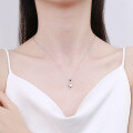 Sterling Silver Moissanite Women's Necklace with Simple Love Heart Pendant-0-2