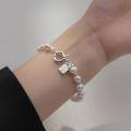 wholesale S925 Sterling Silver French Pearl Series Minimalist Letter Charm Elegant High-End Ins Style Women's Bracelet S5509-0-3