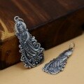 wholesale 990 Sterling Silver Retro Guanyin Bodhisattva Pendant, Solid Pure Silver Ethnic National Style Matte Sweater Chain Keychain-0-1