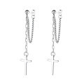 wholesale S925 Sterling Silver Trendy New Gothic Cross Tassel Chain Earrings Retro Hong Kong Style Versatile Staple-0-4