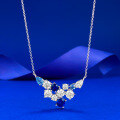 wholesale S925 Silver Floral Cluster Full Diamond Pendant Fashion Blue Diamond Necklace Collarbone Chain Luxury Advanced Feeling-0-0