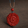 wholesale Metal pendant with certificate, high-content cinnabar, antique-style lotus, red jade plaque, six-syllable mantra, zodiac year necklace pendant-0-0