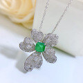 wholesale S925 silver European and American new jewelry simulated emerald 8*8 luxurious inlaid necklace women's collarbone chain pendant-0-2