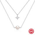 wholesale S925 Sterling Silver Double Layer Four-Prong Diamond-Pearl Necklace,Ins-0-1