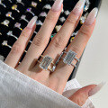 wholesale S925 Sterling Silver French Vintage Ring for Women, High-End Sense Emerald Cut Zirconia Double Ring Design, Fashionable and Versatile Ring-0-2