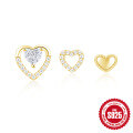 wholesale 925 Sterling Silver New Heart-shaped Diamond Inlaid Stud Earrings, Korean Style, Minimalist and Versatile-0-0