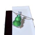 wholesale S925 Sterling Silver Natural Green Chalcedony Agate Gourd Pendant Necklace, Collarbone Chain, New Chinese Style Women's Design-0-4