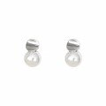 wholesale 925 Sterling Silver Korean-style Geometric Curved Pearl Earrings for Women, High-end Minimalist Stud Earrings, Versatile for Daily Wear-0-4