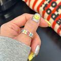 wholesale S925 Sterling Silver Colorful Enamel Letter M Bean Ring Korean Style Ins Fashion Sweet Niche Design Open Adjustable Ring-0-5