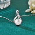 S925 Sterling Silver Moissanite Flowing Fortune Pendant Necklace with Freshwater Pearl-0-0