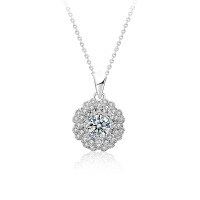S925 Sterling Silver Kaleidoscope Necklace with Moissanite Pendant-Kaleidoscope Necklace (White Gold)  50 Point Moissanite