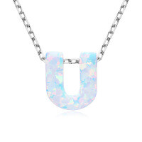 S925 Sterling Silver Necklace with Moissanite Pendant, Unisex Classic Style, Clearance Shipping Included.-Letter U Necklace [Opal]