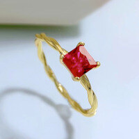 wholesale S925 silver new twist princess square ring for women wedding band ins minimalist-Red Zirconium No. 6