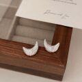 wholesale S925 Sterling Silver Textured Moon Ear Studs for Women, Korean High-Fashion 2025, Versatile and Niche Earrings-0-5