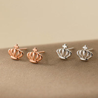 wholesale S925 Sterling Silver Fresh and Sweet Ins Style Niche Design Exquisite Hollow Crown Earrings M06625-S925 silver pair rose gold 925 silver