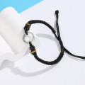 wholesale S925 Silver Retro Chinese Style Adjustable Black Agate Rope Bracelet with Cloud Circle and Peace Buckle for Men and Women-0-1
