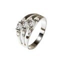 Zircon Geometric Design Three-Row Ring for Women, Light Luxury, Versatile Commuting Style-0-3