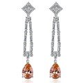 wholesale Metal Material, She's Jewelry New European and American Solomon Pink 5-Carat High Carbon Diamond Teardrop 10*14 Long Tassel Earrings-0-5