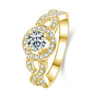 Zirconium Crossed Arms Light Luxury Cocktail Ring, Xiaohongshu Style-Micro-paved twisted braid diamond ring [K yellow]  US$10