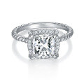wholesale 18k White Gold Plated S925 Silver, New 8mm Full Moissanite Cushion Cut Cross-Border Women's Ring-0-4