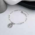wholesale Metal S925 Sterling Silver European and American Street Round Plate Queen Head Bracelet Hip Hop Trendy Ins Minimalist Style Party Hand Accessory-0-0