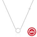 wholesale S925 Sterling Silver Geometric Circle Pendant Necklace with Diamonds, Women's Choker, Korean Style-0-6