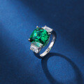 wholesale S925 Sterling Silver Cultivated Emerald Ice Flower Cut High Carbon Diamond Gemstone Ring Women's Cross-Border Live Streaming Hot-Selling Jewelry-0-0
