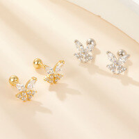 wholesale S925 Sterling Silver Zircon Insect Butterfly Screw Ear Studs, Small Fresh Pastoral Style Exquisite and Delicate Ear Cartilage Earrings-Gold 925 silver
